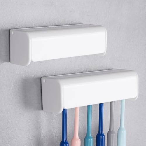 2 Pack 6 Slots Wall Mount Toothbrush Holder with Cover, Self Adhesive Toothbrush Storage Organizer for Shower, Toothbrush Hanger for Bathroom, Medicine Cabinet, Dorm - size: 2 Pack