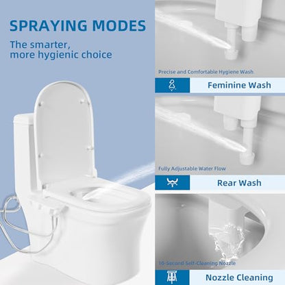 Bidet Attachment for Toilet, Adjustable Warm and Cold Water & Pressure, Self-Cleaning Dual Nozzles, Easy Install (White) - color: White, Cold & Warm