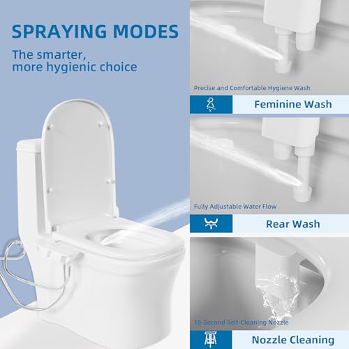 Bidet Attachment for Toilet, Adjustable Warm and Cold Water & Pressure, Self-Cleaning Dual Nozzles, Easy Install (White) - color: White, Cold & Warm