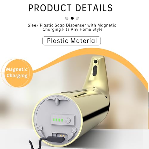 Automatic Liquid Soap Dispenser, 4-Level,Rechargeable | Plastic,13.5oz/400ml Gold Touchless Electric Hand & Dish Countertop Soap Dispensers with Sensor for Bathroom,Kitchen Sink - color: Gold, style: Rechargeable