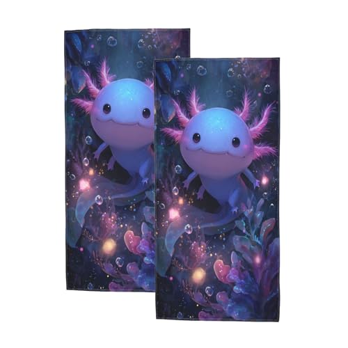 Axolotl Hand Towels Set of 2,Soft Microfiber Polyester Bathroom Towels,Absorbent Quick Dry Decorative Hand Towels Bathroom Kitchen Spa Hotel Gifts 14.5x28 Inch (Cute Axolotl) - color: Cute Axolotl