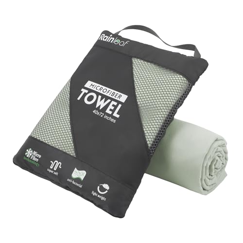 Rainleaf Microfiber Towel Quick Dry Camping & Travel & Gym Towel. Compact | Super Absorbent, Lightweight, Fast Drying. Suitable for Beach, Bath, Backpacking, Hiking, Swim. - color: Bean Green, size: 60.00" x 30.00"
