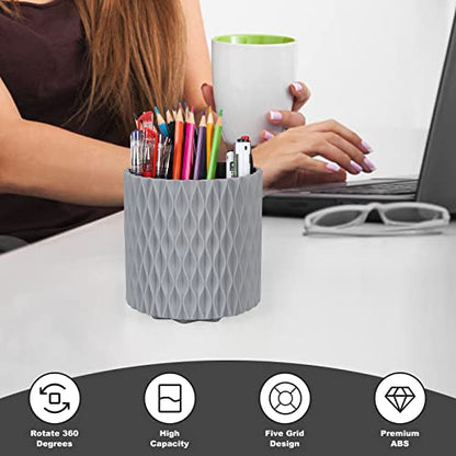 Makeup Brush Holder Organizer - 360° Rotating, 5-Slot Brush Cup for Cosmetics, Lipsticks, Pens | Vanity & Desk Organizer (Grey) - color: Grey
