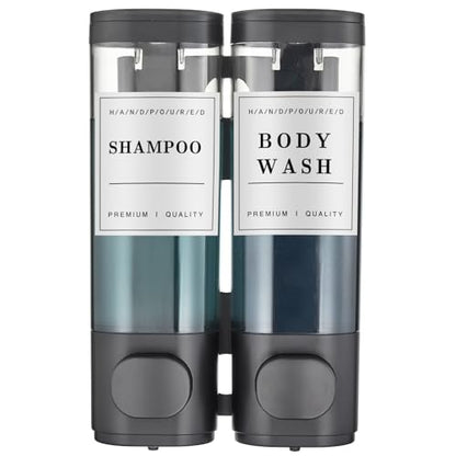 Shampoo and Conditioner Dispenser,Unisense Shower Soap Dispenser 2 Chamber No Drill Wall-Mounted Shampoo Dispenser for Shower Wall Mounted Shower Dispenser for Bathroom Hotel Large Capacity,Black - color: Black 2 Chamber