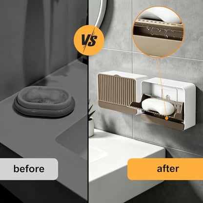 Strong Adhesive Hook Wall-Mounted Soap Dish Holder, 2-Layer Draining Tray with Removable Container, Keeps Soap Dry for Bathroom, Shower, Sink, Kitchen- Space Saver (1-Pack Khaki-Single Compartment) - color: 1-pk Khaki-single Compartment