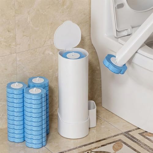 Disposable Toilet Brush Wand Starter Kit with 24 Pre-Loaded Cleaner-Infused Refills, Wall Mounted Toilet Bowl Cleaner System with Holder, Space-Saving Bathroom Cleaning Supplies for Home, RV