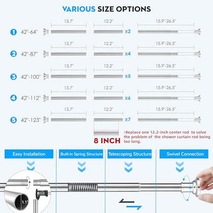 Shower Curtain Rod 30-88 Inch Tension Curtain Rod Shower Rod for Bathroom | No Drill Curtain Rods,Heavy Duty,1.1 Inch Thick Diameter,Spring Adjustable,No Rust,Bathroom,Windows,Silver - color: Silver, size: 30-88 inches