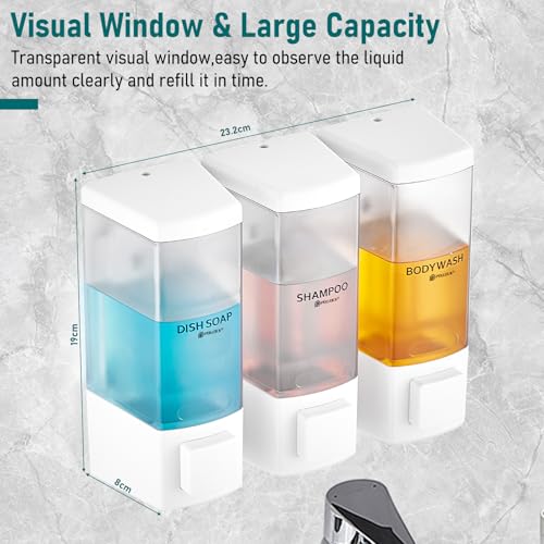 Pollock Shampoo and Conditioner Dispenser 3 Chamber * 500ML | Shower Soap Dispenser Wall Mounted, Body Wash Dispenser No Drill, Refillable Shower Dispenser for Bathroom - color: Blk-zt-53-w3