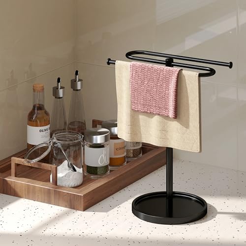 Bethom Hand Towel Holder Stand for Bathroom Countertop,S-Shape Bar,Black | Stainless Steel Hand Towel Racks Standing Holds 2 Towels for Kitchen - color: Black