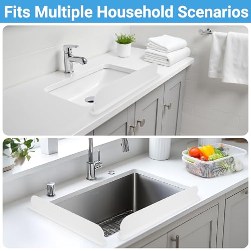 19.3 inch Silicone Sink Splash Guard, Splash Guard for Kitchen Sink Area, Backsplash Protector for Kitchen Countertop & Bathroom Bathtub with Non-Slip Strong Suction, White - color: White