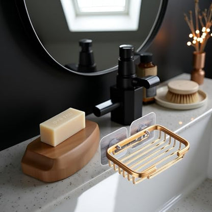 Gold Bar Soap Holder for Shower Wall, Stainless Steel Adhesive Soap Dish for Bathroom, Drill Free Soap Holder Storage Rack Soap Dishes, Holders and Dispensers, Bathroom Soap Dishes