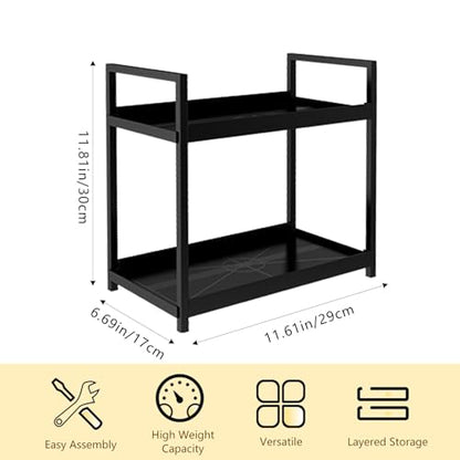 2-Tier Bathroom Countertop Organizer Multifunctional Vanity Tray Cosmetic and Makeup Storage Rack Kitchen Spice Shelf Freestanding Organizer (Black) - color: Black