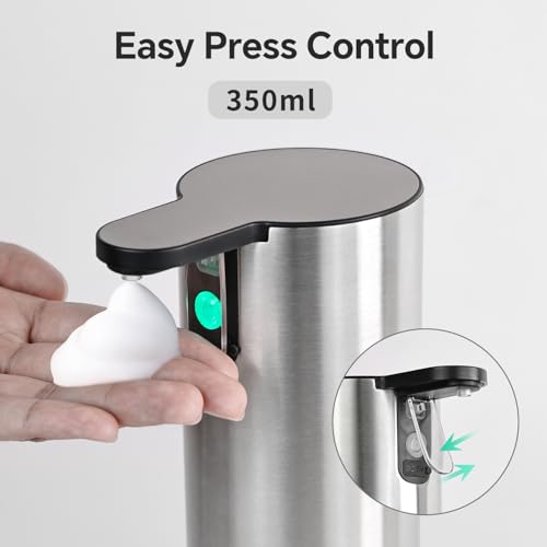 Electric Foaming Soap Dispenser, Rechargeable Touch Foam Hand Soap Dispenser for Bathroom, Stainless Steel Press Soap Pump for Kitchen, Water-Resistant, Xmas Gift - color: Gray