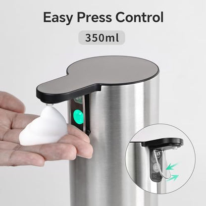 Electric Foaming Soap Dispenser, Rechargeable Touch Foam Hand Soap Dispenser for Bathroom, Stainless Steel Press Soap Pump for Kitchen, Water-Resistant, Xmas Gift - color: Gray