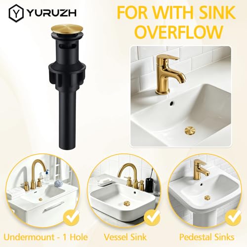 Universal Bathroom Sink Stopper,Brushed Gold Bathroom Sink Drain | for Bathroom Vanity Vessel Sink,with Silicone Hair Catcher Rapid Draining Plastic Pop-up Sink Drain Anti-Clog - color: Bathroom Sink Drain-brushed Gold