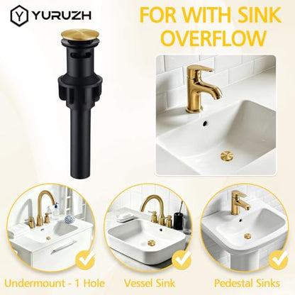Universal Bathroom Sink Stopper,Brushed Gold Bathroom Sink Drain | for Bathroom Vanity Vessel Sink,with Silicone Hair Catcher Rapid Draining Plastic Pop-up Sink Drain Anti-Clog - color: Bathroom Sink Drain-brushed Gold