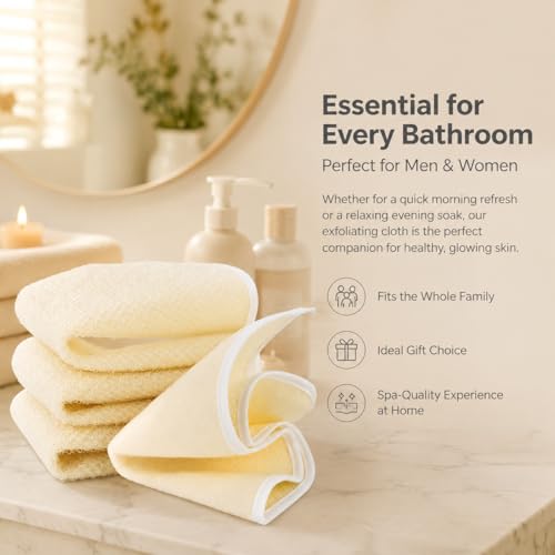 MAQIHAN Exfoliating Washcloth - 4 Pack Loofah Wash Cloth for Body and Face | Body Scrubber Wash Cloths for Showering, Exfoliating Shower Towel for Women and Men, Double-sided Bath Towel, 8 x 10 Inch