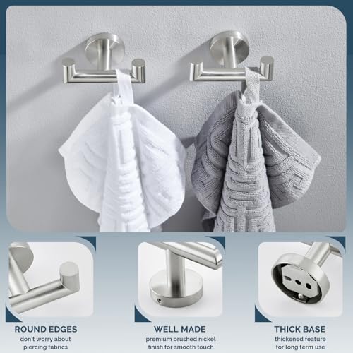 Angle Simple Towel Hooks for Bathrooms, 2 Pack Robe Holder, Brushed Nickel | Hand Towel Coat Holder, Solid SUS304 Stainless Steel, Versatile Double Hook, Modern Design, Wall Mount - color: Brushed Nickel, size: 2 Pack