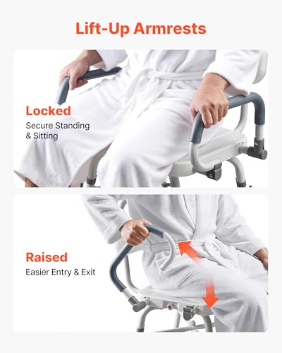 VEVOR Swivel Shower Chair with Arms and Back, 500 lbs Heavy Duty Bench Seat for Inside Shower Stall and Bathtub, Height Adjustable Bathroom Bath Tub Seat for Adults, Seniors, Elderly and Disabled