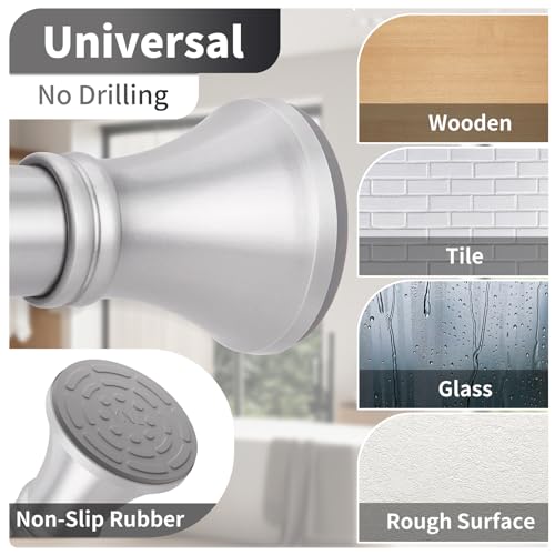 Silver Shower Curtain Rod 36-94 Inch(3-7.8ft), No Slip No Drill No Rust Shower Rod For Bathroom Window Patio, Adjustable Spring Long Tension Rod - color: Silver, size: 36"-94"