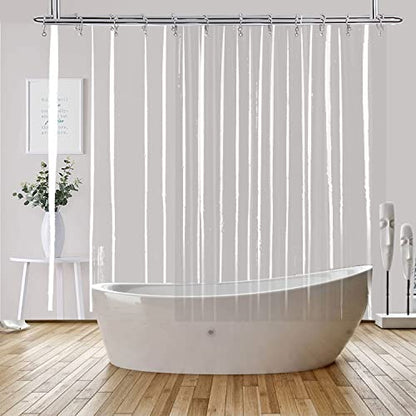 Clawfoot Tub Clear Short Length 60 Inch Curtain Liner with Weighted | 180x60 Inch Extra Wide 360 Shower Curtain PEVA Waterproof Wrap Around Bath Tub Curtain with Stanless Steel Hooks - color: Clear, size: 180"W x 60"L (Pack of 1)