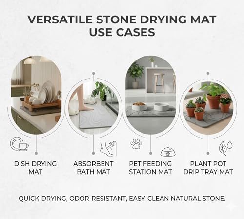Premium Stone Bath Mat Diatomaceous Earth Ultra Absorbent Quick Drying Easy to Clean Non-Slip Diatomite Stone Bath Shower Mat Ideal for Bathroom Floor (Light Grey) - color: Light Grey