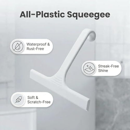 Silicone Shower Squeegee - All-in-One Design with Built-in Hook, 10 Inch Streak-Free Bathroom and car Cleaner for Glass Doors, Mirrors, Windows, Tiles White