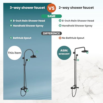 gotonovo Exposed Shower Faucet Set with Tub Spout Oil Rubbed Bronze | Brass Bathroom Shower System,8 Inch Rainfall Head with Handheld Spray and Tub Filler,Adjustable Height,6’’ Hole Distance - color: Bronze
