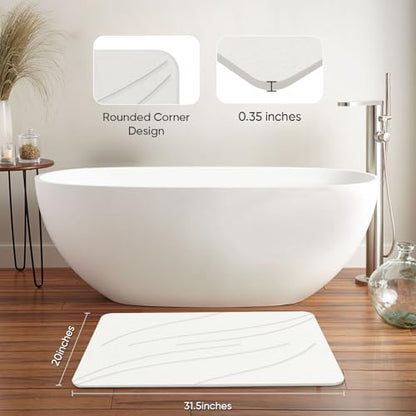 Jiloma Stone Bath Mat Diatomaceous Earth Shower Mat Non-Slip Super Absorbent Bathroom Floor Mat Quick Drying Natural Easy to Clean(24 * 16 White)