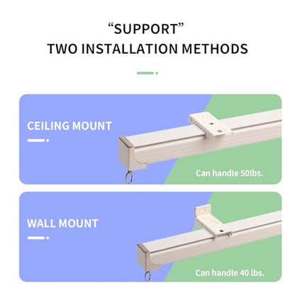 Ceiling Curtain Track, 9ft to 12ft Adjustable Curtain Track Ceiling/Wall Mount, Heavy Duty Aluminum Curtain Track Rods with Roller Hooks - Curtain Rail System for Grommet/Pleated Drape, White - color: White, size: 3ft-12ft