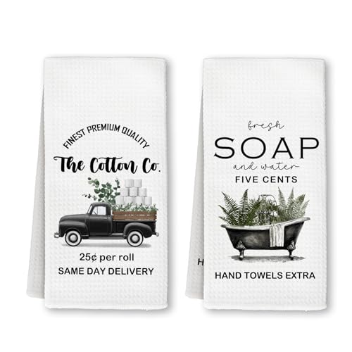 Funny Bathroom Hand Towels, Farmhouse Truck Bathtub Decorative Hand Dish Towels for Bath Room Washroom Toilet, Funny Bathroom Accessories Decor, 16x24 Inch Set of 2 - color: Soap