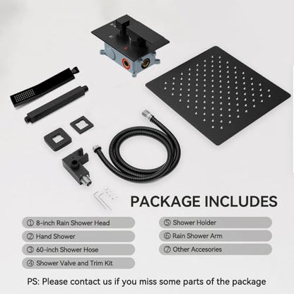 STARBATH Shower Faucet Set Shower System with Diverter Valve, Matte Black | 8" Ceiling Mount Rain Shower Head and Handheld Spray for Two Person, Shower Set with Valve and Trim Kit Complete - color: Matte Black, size: 8"-02