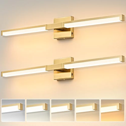 32 Inch Bathroom Vanity Light Fixtures, Gold Modern Light Fixtures Over Mirror, 16W 5CCT Dimmable Wall Light- 2Pack - color: Gold - 2Pack, size: 32 inch