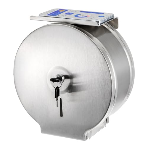 Commercial Jumbo Toilet Paper Dispenser with Shelf, Wall Mount Stainless Steel 9 Inch Roll Toilet Paper Holder, Brushed Touchless Toilet Tissue Dispenser with Lock Key for Restroom Bathroom