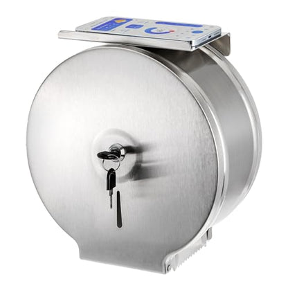 Commercial Jumbo Toilet Paper Dispenser with Shelf, Wall Mount Stainless Steel 9 Inch Roll Toilet Paper Holder, Brushed Touchless Toilet Tissue Dispenser with Lock Key for Restroom Bathroom