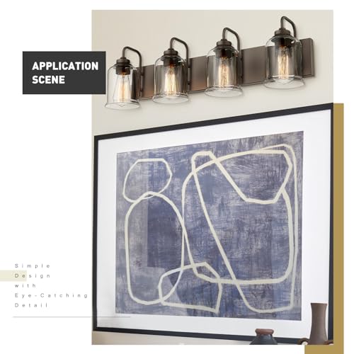 zeyu 28.5" Oil Rubbed Bronze Bathroom Light Fixtures, 4-Light Farmhouse Vanity Wall Lights with Clear Glass Shade, ZSL72B-4W ORB - color: Oil-Rubbed Bronze, size: 4-Light