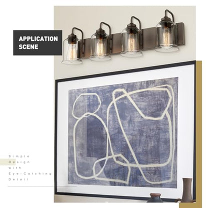 zeyu 28.5" Oil Rubbed Bronze Bathroom Light Fixtures, 4-Light Farmhouse Vanity Wall Lights with Clear Glass Shade, ZSL72B-4W ORB - color: Oil-Rubbed Bronze, size: 4-Light