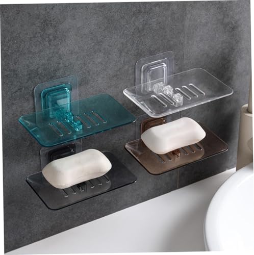 Wall Mounted Hollow Design, Waterproof Soap Stand Holder with Adhesive Sticker No-Drilling Soap Holder Ideal for Kitchen, Bathroom (Blue, 13.5x8.7cm) - color: Blue