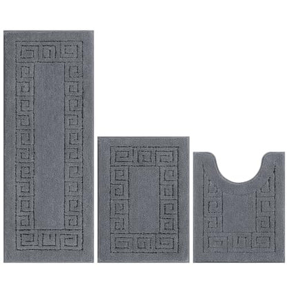 Pauwer Bathroom Rugs Sets 3 Piece, Plush Absorbent Bath Rug, Dark Grey | Microfiber Bath Mat Set, Non Slip Washable, Quick Dry Floor Carprt, Soft U Shaped Toilet Mats For Bathroom Shower Sink - color: Dark Grey