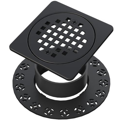 4 Inch Drain Grate Kit, Square Shower Floor Drain SS304 Stainless Steel | Compatible with Schluter Kerdi Drain Flange, Height Adjustment Collar and Ring - Matte Black - color: Matte Black