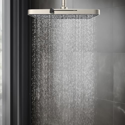Hibbent cUPC Certified 5 Spray Modes Shower Head, 13'' High Pressure Large Rainfall Shower Head, High Flow Waterfall Bathroom Fixed Showerheads, Adjustable Swivel Ball Joint, Brushed Nickel - color: Brushed Nickel, style: Square 13''
