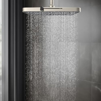 Hibbent cUPC Certified 5 Spray Modes Shower Head, 13'' High Pressure Large Rainfall Shower Head, High Flow Waterfall Bathroom Fixed Showerheads, Adjustable Swivel Ball Joint, Brushed Nickel - color: Brushed Nickel, style: Square 13''