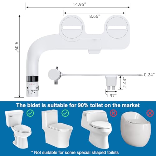 Non-Electric Ultra-Thin Bidet Seat - Dual Nozzle with Temperature Control for Front & Rear Wash, Adjustable Water Pressure, Cold & Hot Water Cleansing - color: Gloss Black, style: Dial Ring
