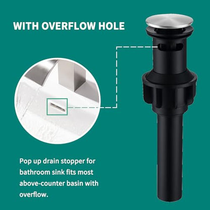 Brushed Bathroom Sink Drain with Overflow Pop Up Sink Drain Stopper for Sink Faucet Vessel Vanity Sink Drain Strainer with Hair Catcher Anti-Clog Strainer Brushed Nickel, SD30-BN - style: Big Popup Cap-Brushed Nickel