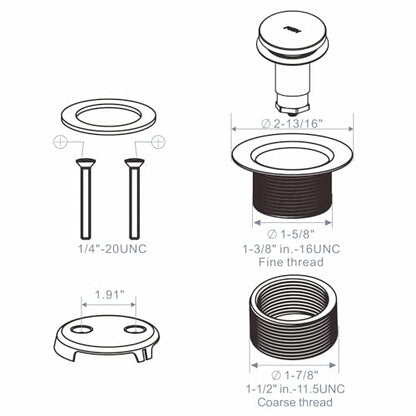 HIDROP Chrome Tip Toe Tub Drain Trim Kit with 2-Hole Overflow Faceplate | Brass and 304 Stainless Steel Tub Drain, Universal Fine/Coarse Thread fit 1-3/8" or 1-1/2" Tub Drain, Bathtub Conversion Kit - color: Chrome, style: 2 Holes