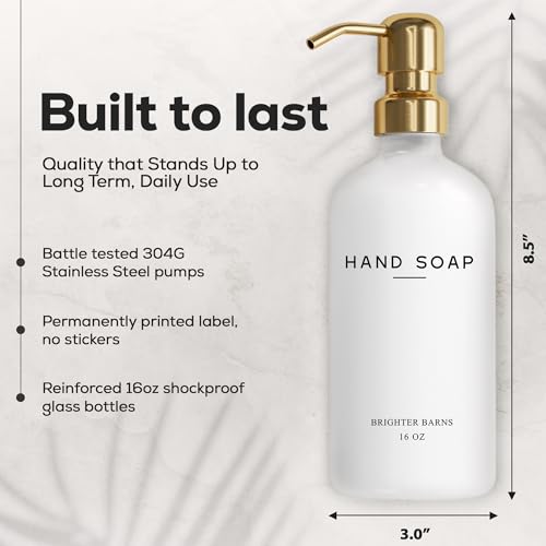 Luxury Glass Soap and Lotion Dispenser Set by Brighter Barns - Liquid Soap Dispenser Bathroom Set - White and Gold Bathroom Accessories for Vacation Rental, Airbnb, Hotel, Wedding Gift (Gold) - color: Gold Sl