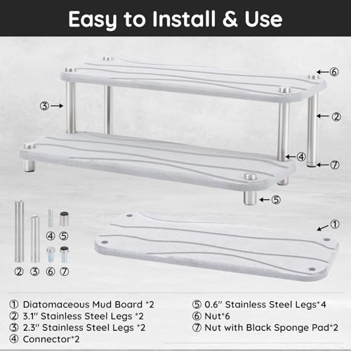 Segbeauty 2 Tier Quick Dry Diatomaceous Earth Stone Tray, 11x4.3in Water Absorbing Bathroom Tray Countertop Organizer Instant Drying Vanity Tray, Kitchen Counter Dish Soap Dispenser Rack Sponge Holder - color: Gray