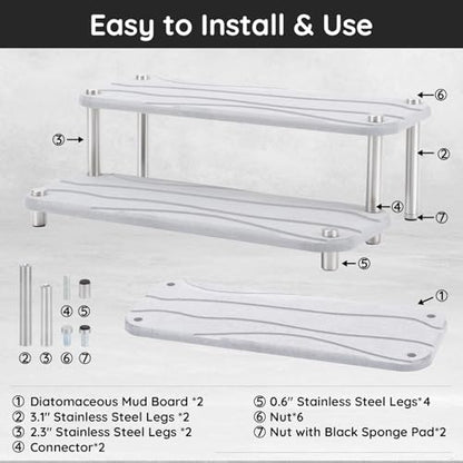Segbeauty 2 Tier Quick Dry Diatomaceous Earth Stone Tray, 11x4.3in Water Absorbing Bathroom Tray Countertop Organizer Instant Drying Vanity Tray, Kitchen Counter Dish Soap Dispenser Rack Sponge Holder - color: Gray