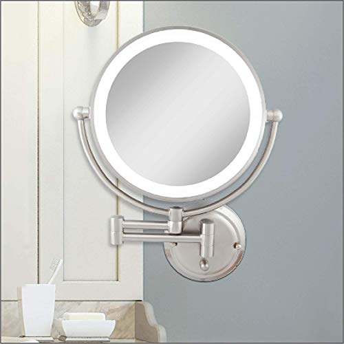 Zadro 14" Round Fluorescent 5X/1X Bathroom Magnifying Mirror Wall Mounted Makeup Mirror 20" Extendable Shaving Mirror