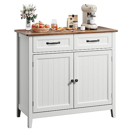 Gizoon Kitchen Sideboard Buffet Cabinet, 32'' H Large Kitchen Storage Island and Adjustable Shelf, Modern Coffee Bar Console Cabinet for Dining Room, Bathroom, Entryway, Retro | 32"H, Large Storage Island, Fits Dining Room/Bathroom/Entryway, Modern Consol